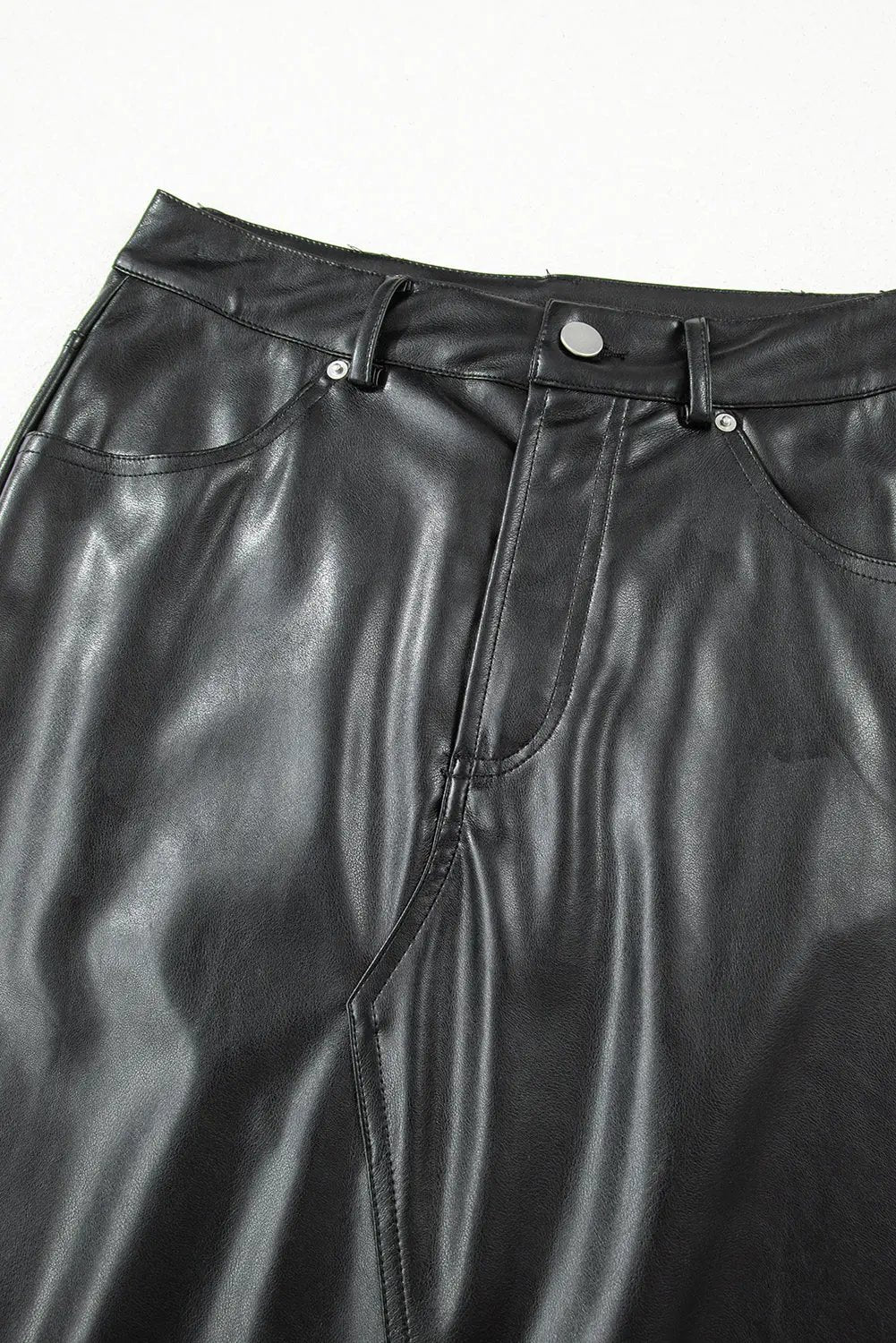 Black Faux Leather Side Slit Maxi Skirt For Evening Wear Dear-Lover Dropshipping